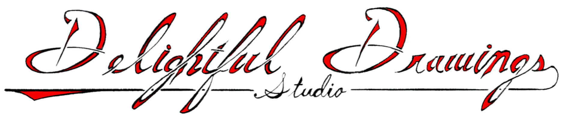 Pencil drawing the words 'Delightful Drawings Studio'